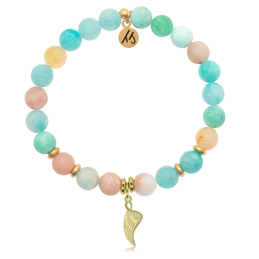 Gold Collection - Multi Amazonite Stone Bracelet with Angel Blessings Gold Charm