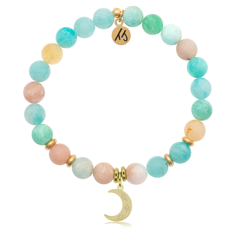 Gold Collection - Multi Amazonite Stone Bracelet with Friendship Stars Gold Charm