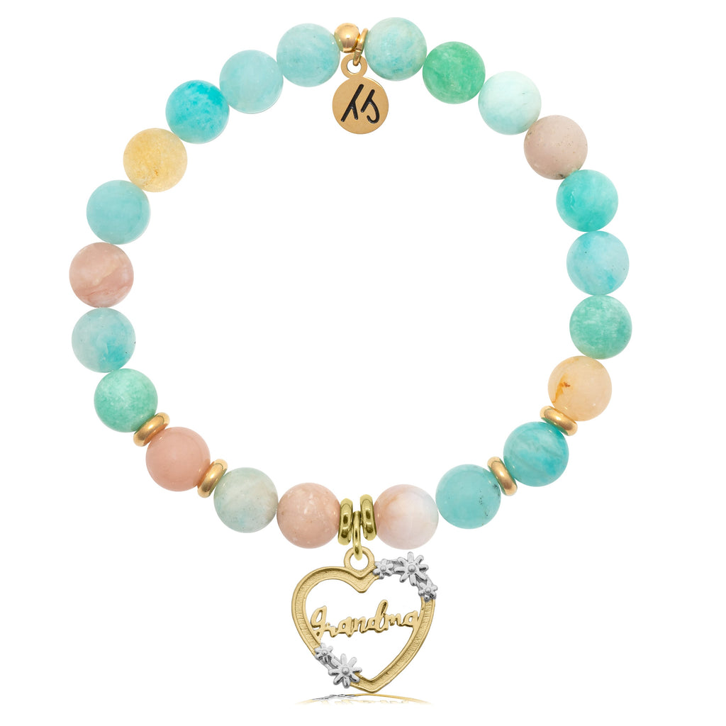 Gold Collection - Multi Amazonite Stone Bracelet with Heart Grandma Gold Charm
