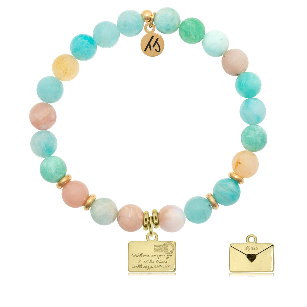 Gold Collection - Multi Amazonite Stone Bracelet with Love Letter Gold Charm