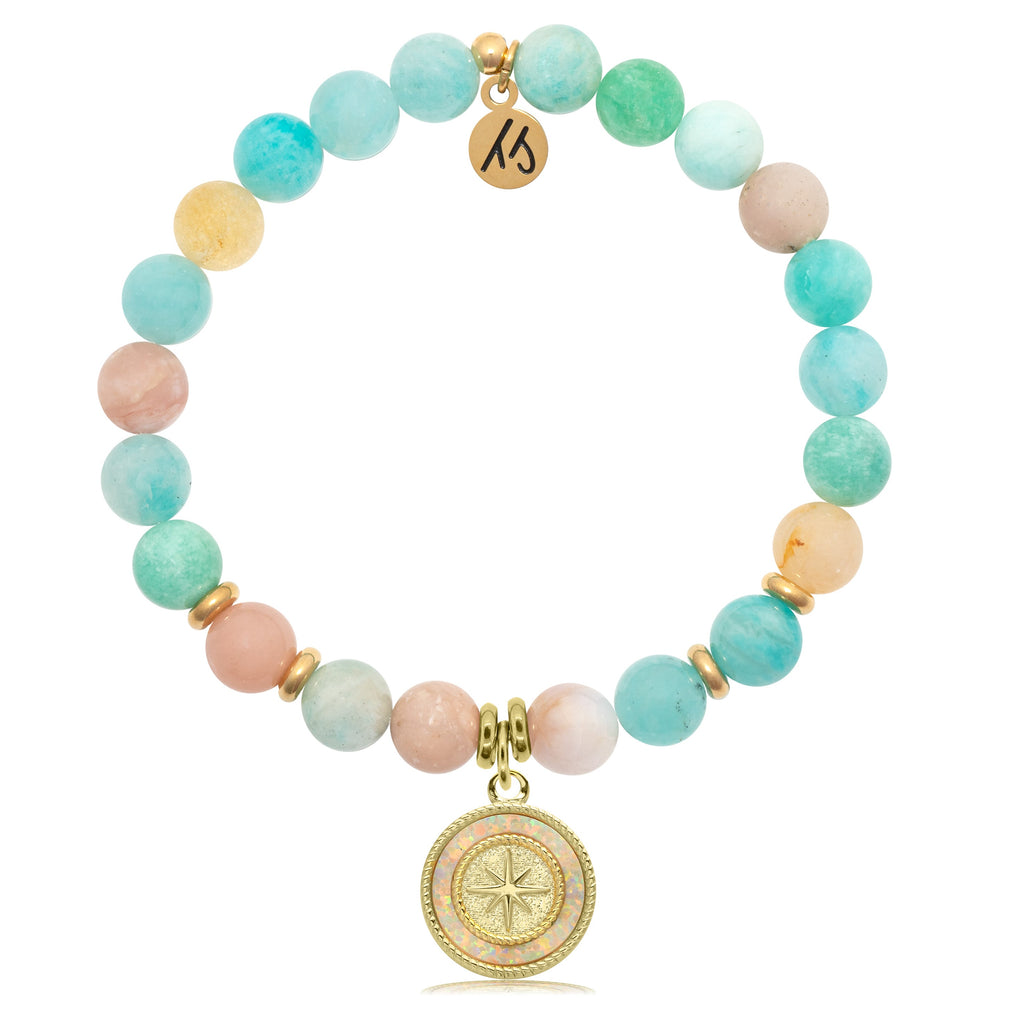 Gold Collection - Multi Amazonite Stone Bracelet with North Star Gold Charm