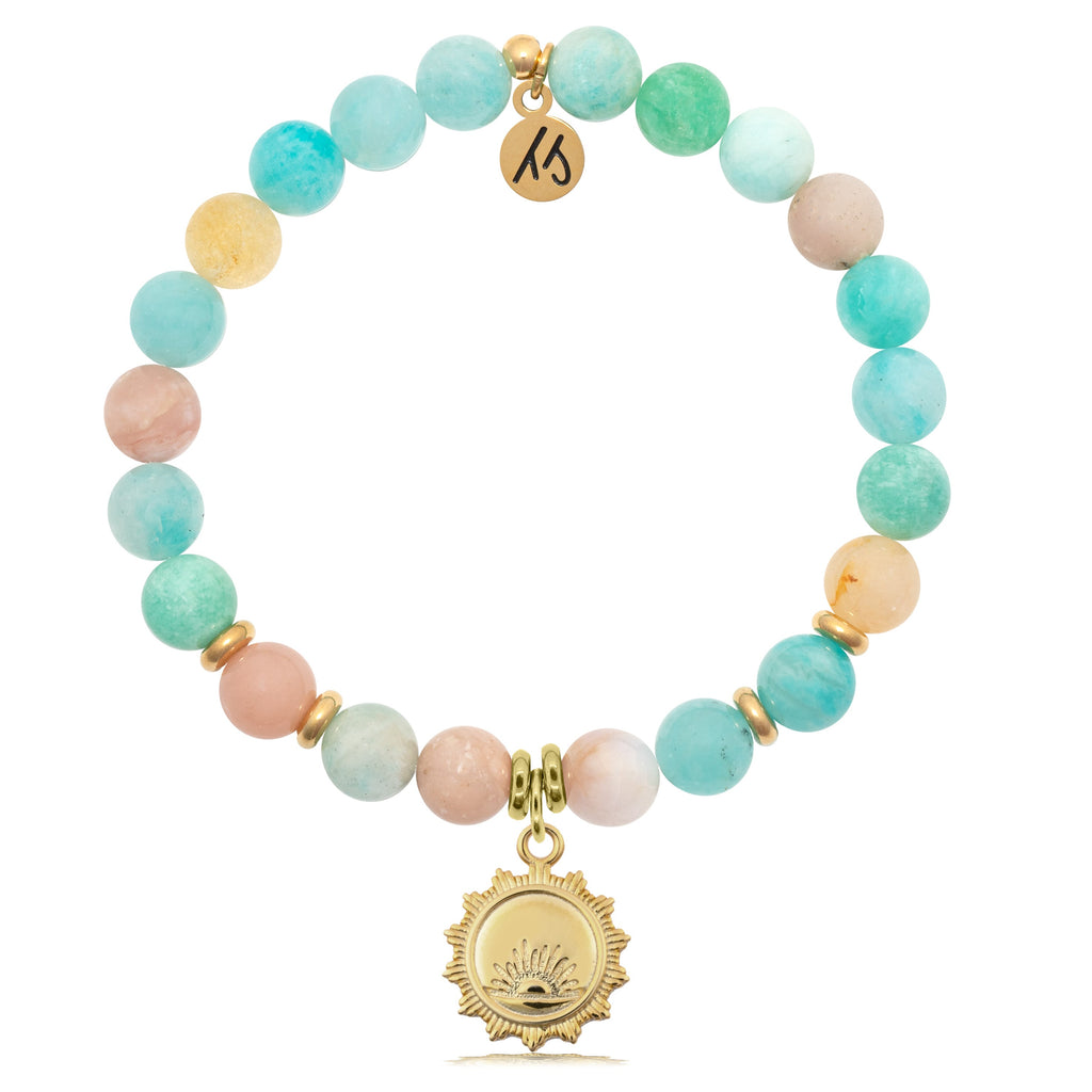 Gold Collection - Multi Amazonite Stone Bracelet with Sunsets Gold Charm