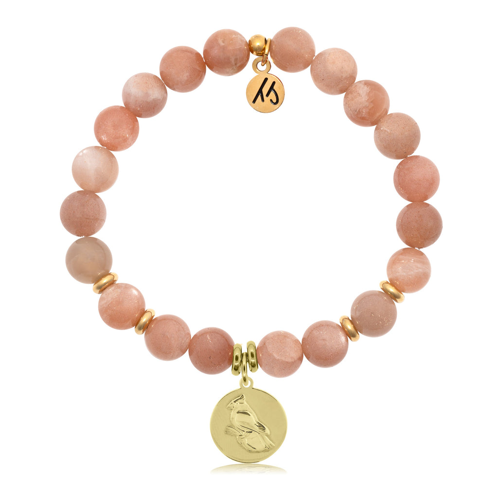 Gold Collection- Peach Moonstone Stone Bracelet with Cardinal Gold Charm