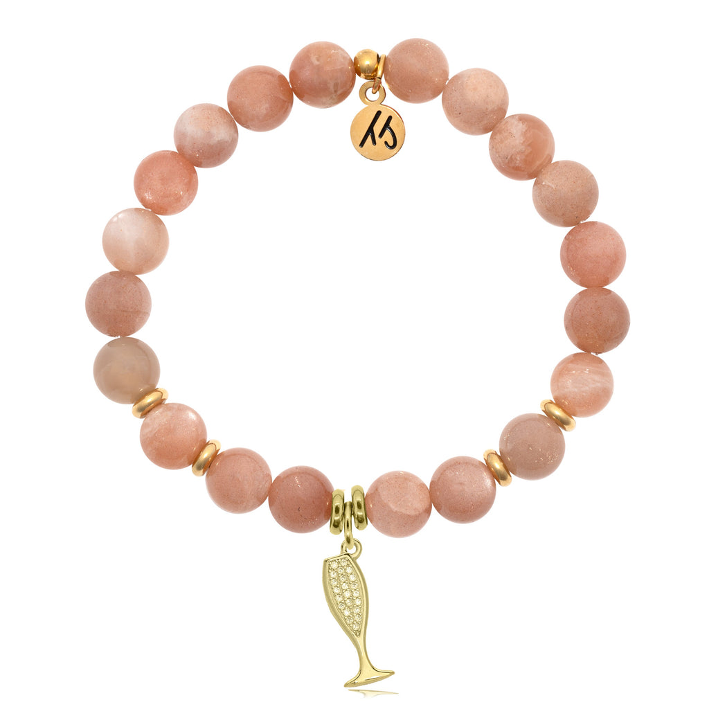 Gold Collection- Peach Moonstone Stone Bracelet with Cheers Gold Charm