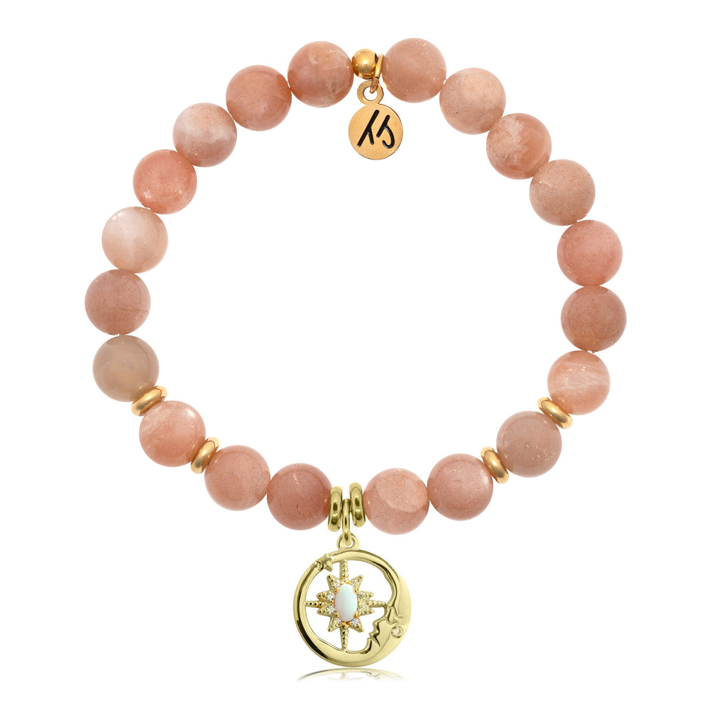 Gold Collection- Peach Moonstone Stone Bracelet with Moonlight Gold Charm