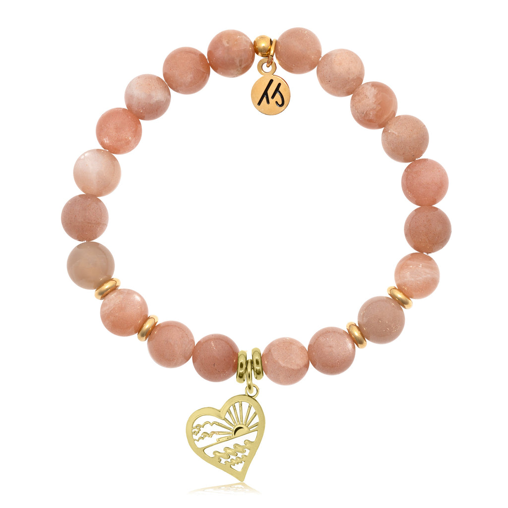 Gold Collection- Peach Moonstone Stone Bracelet with Seas the Day Gold Charm
