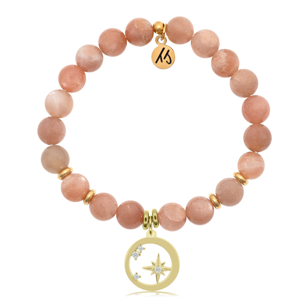 Gold Collection- Peach Moonstone Stone Bracelet with What is Meant to Be Gold Charm