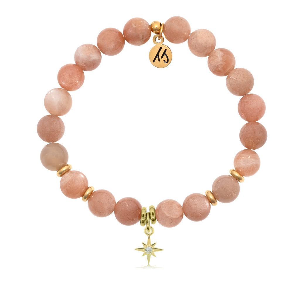 Gold Collection- Peach Moonstone Stone Bracelet with Your Year Gold Charm