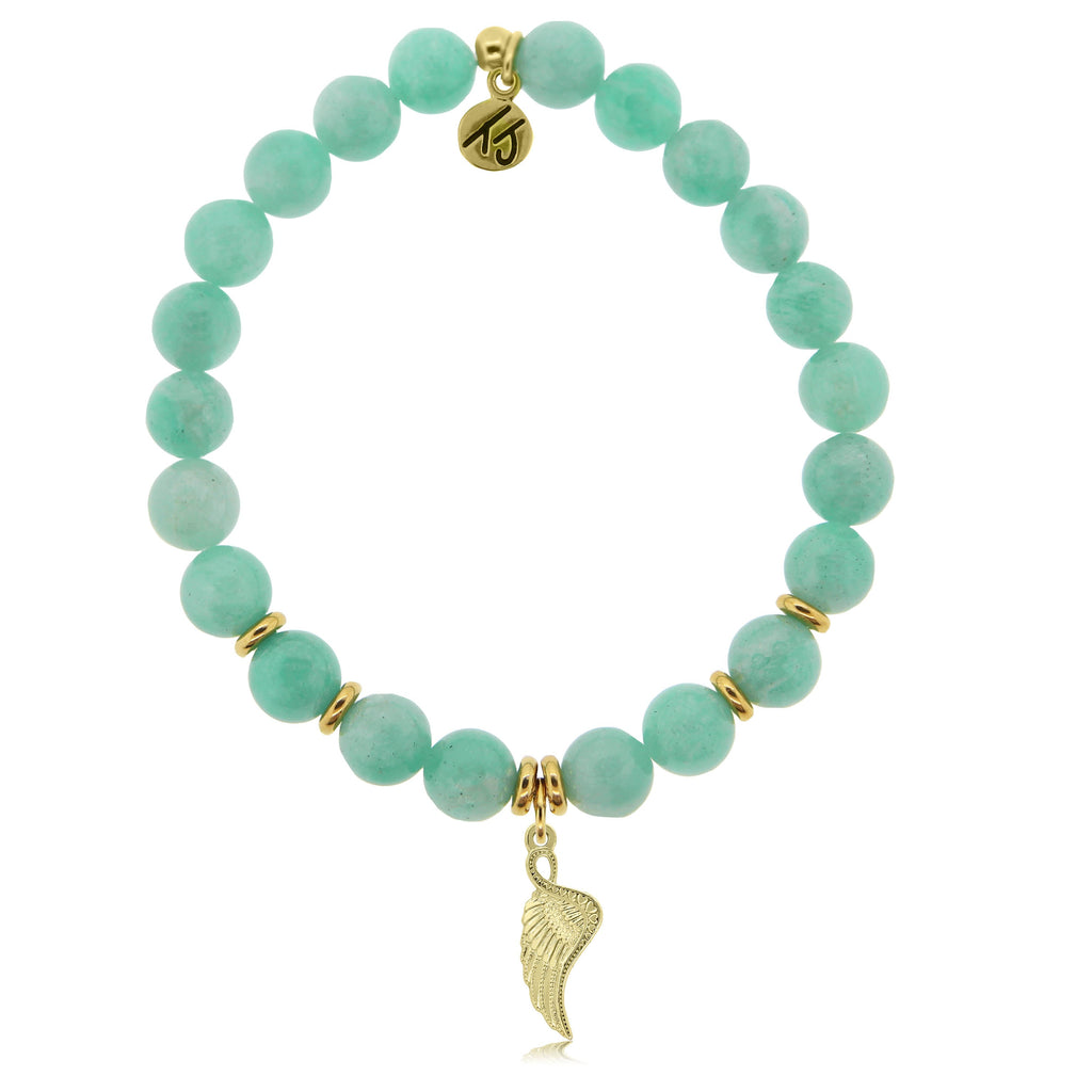 Gold Collection - Peruvian Amazonite Stone Bracelet with Angel Blessings Gold Charm