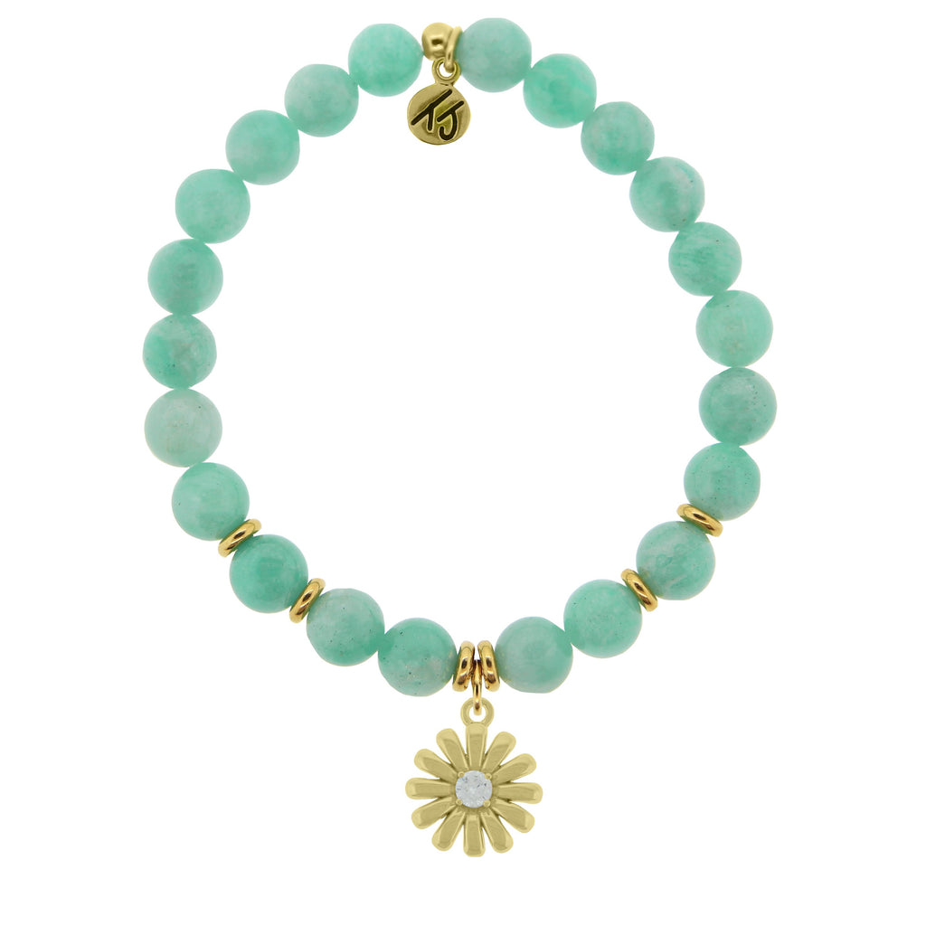 Gold Collection - Peruvian Amazonite Stone Bracelet with Daisy Gold Charm