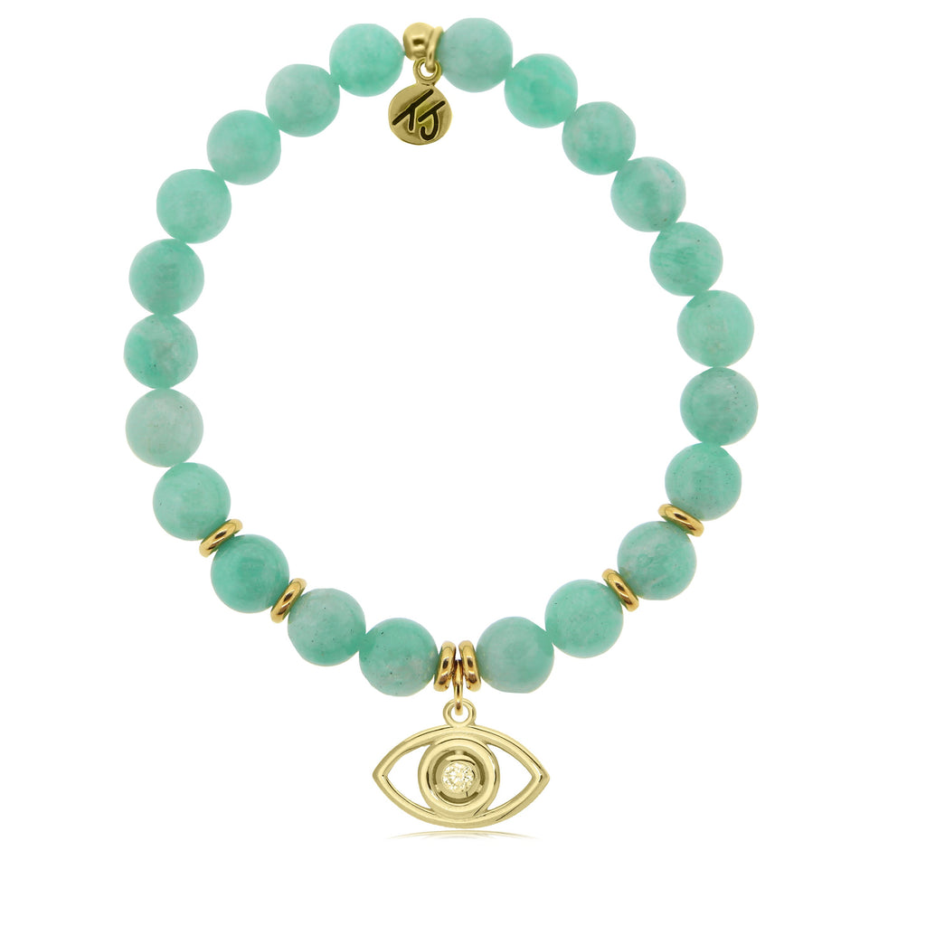 Gold Collection - Peruvian Amazonite Stone Bracelet with Evil Eye Gold Charm