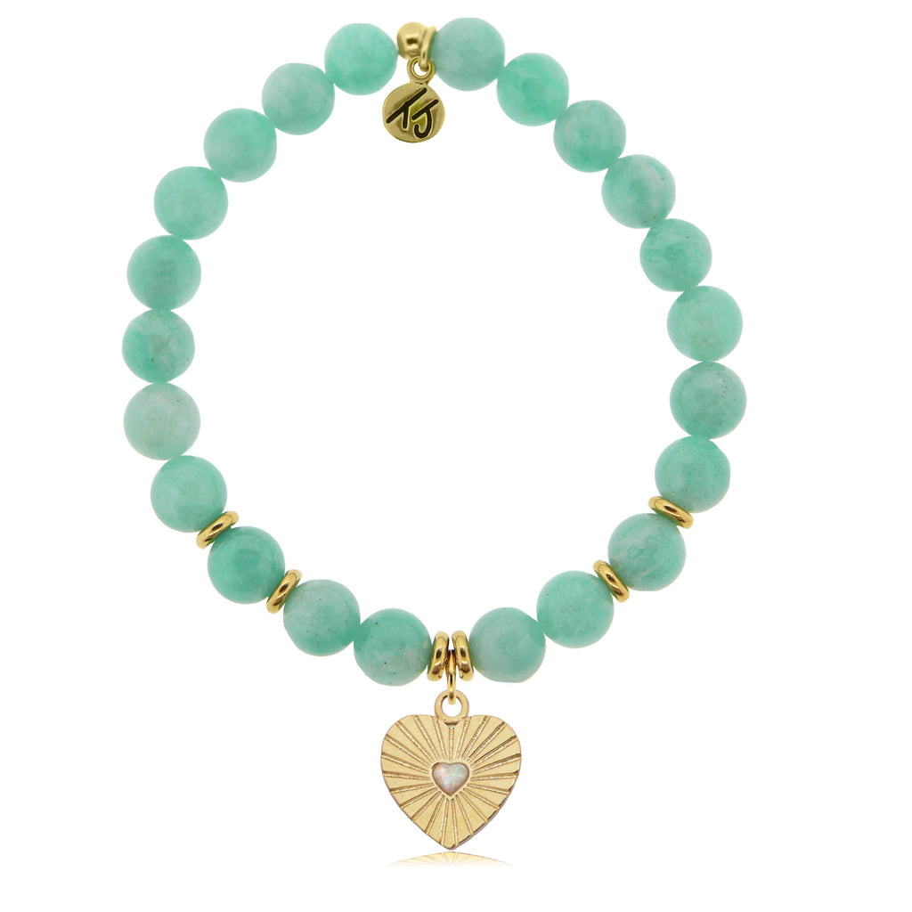 Gold Collection - Peruvian Amazonite Stone Bracelet with Heart Gold Charm