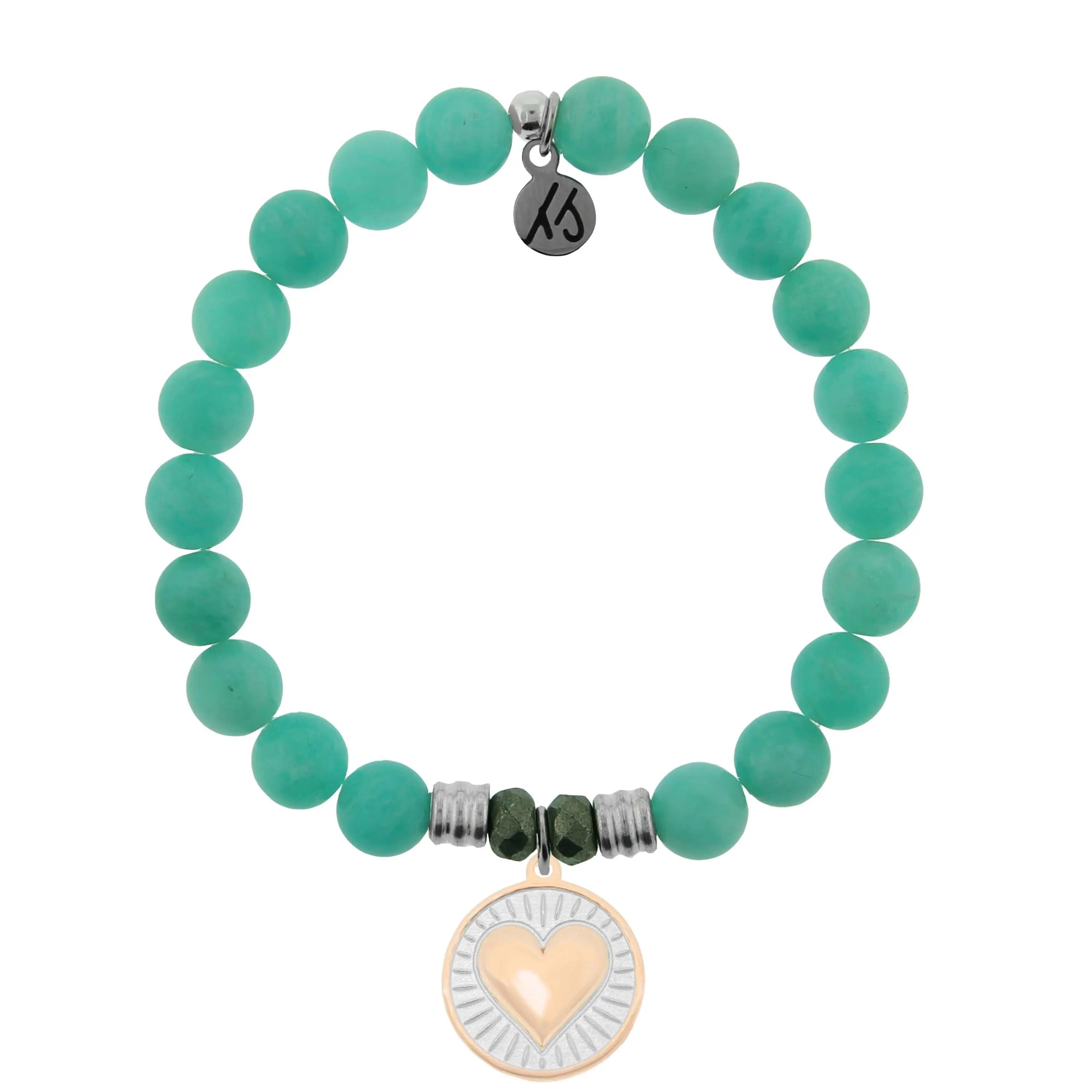 Peruvian Amazonite Stone Bracelet with Heart of Gold Sterling Silver Charm Tiffany Jazelle