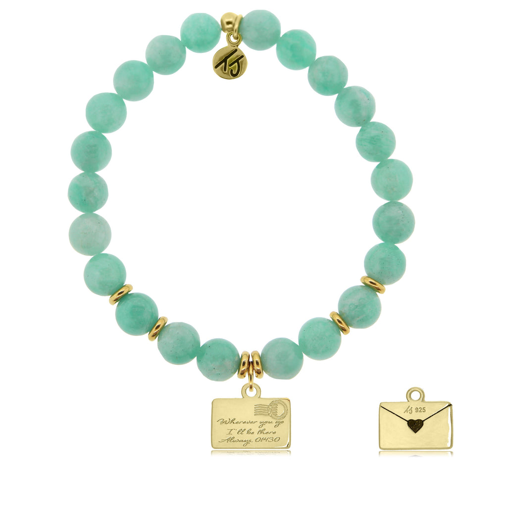 Gold Collection - Peruvian Amazonite Stone Bracelet with Love Letter Gold Charm