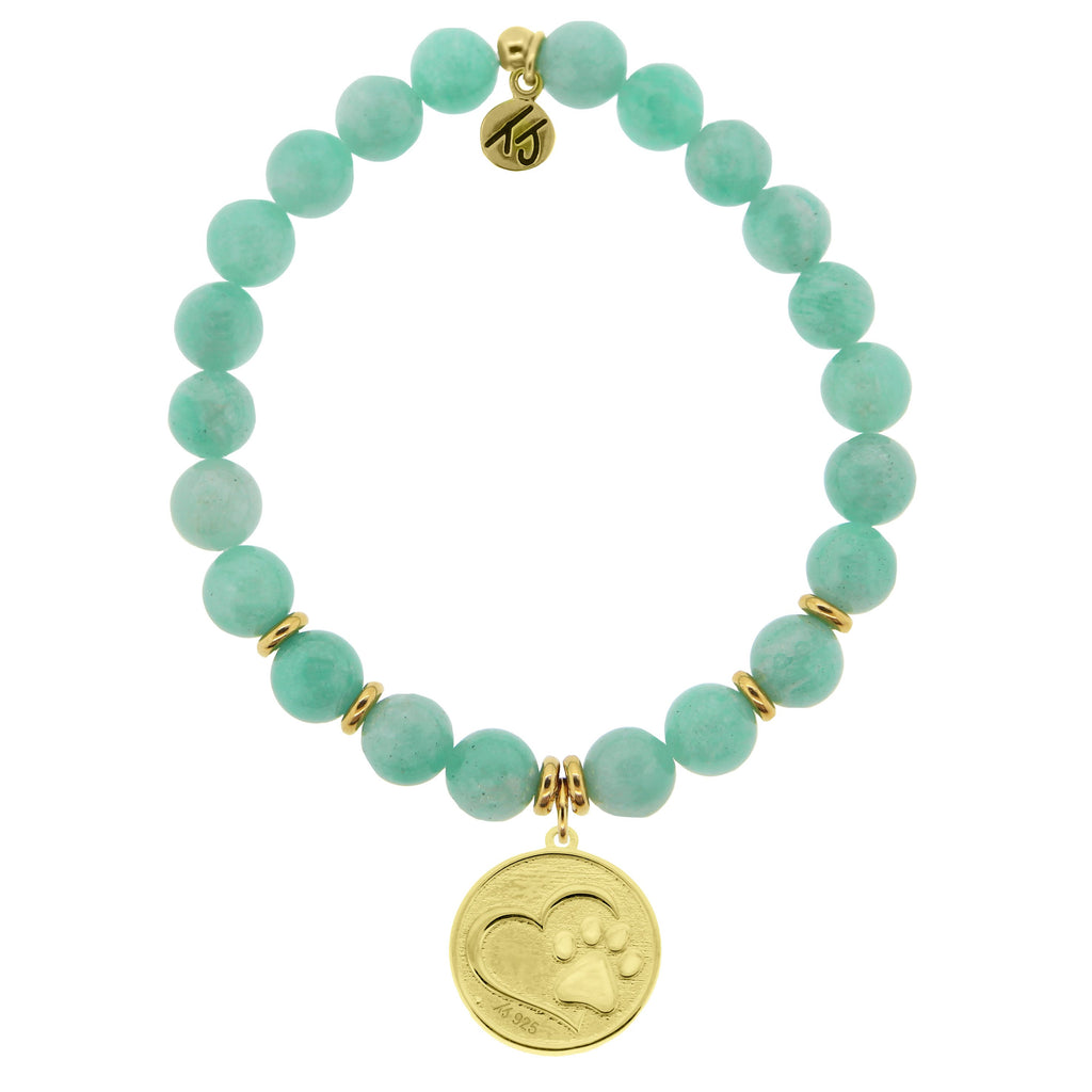 Gold Collection - Peruvian Amazonite Stone Bracelet with Paw Print Gold Charm