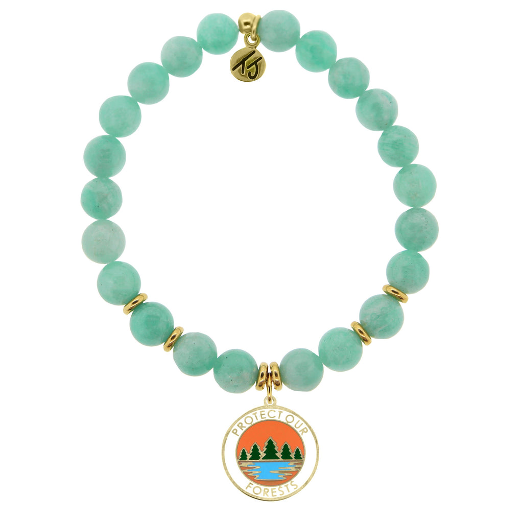 Gold Collection - Peruvian Amazonite Stone Bracelet with Protect our Forests Gold Charm