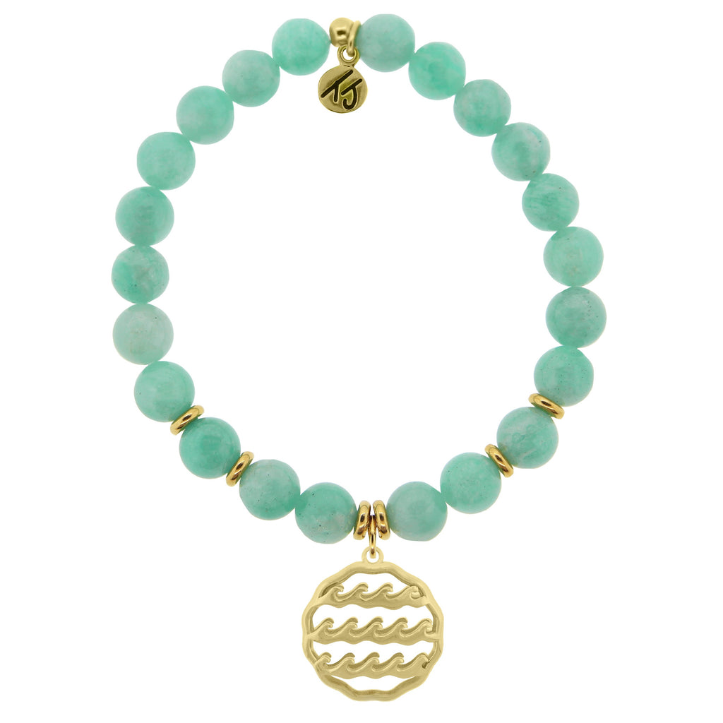 Gold Collection - Peruvian Amazonite Stone Bracelet with Waves of Life Gold Charm