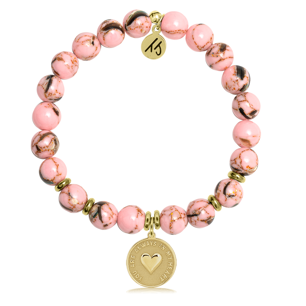 Gold Collection - Pink Shell Stone Bracelet with Always in My Heart Gold Charm