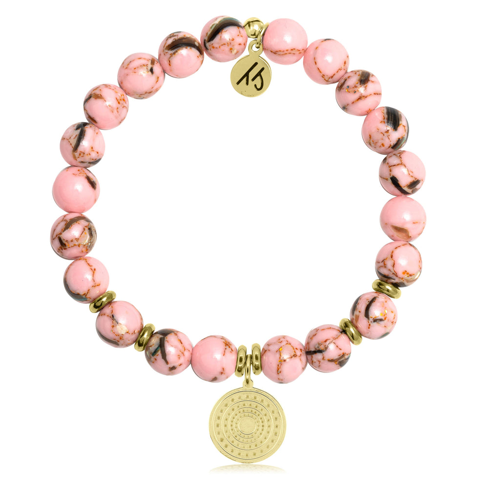 Gold Collection - Pink Shell Stone Bracelet with Family Circle Gold Charm