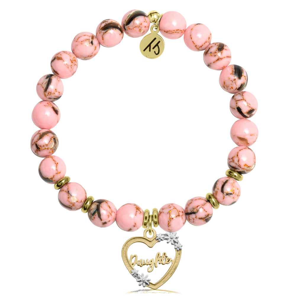 Gold Collection - Pink Shell Stone Bracelet with Heart Daughter Charm