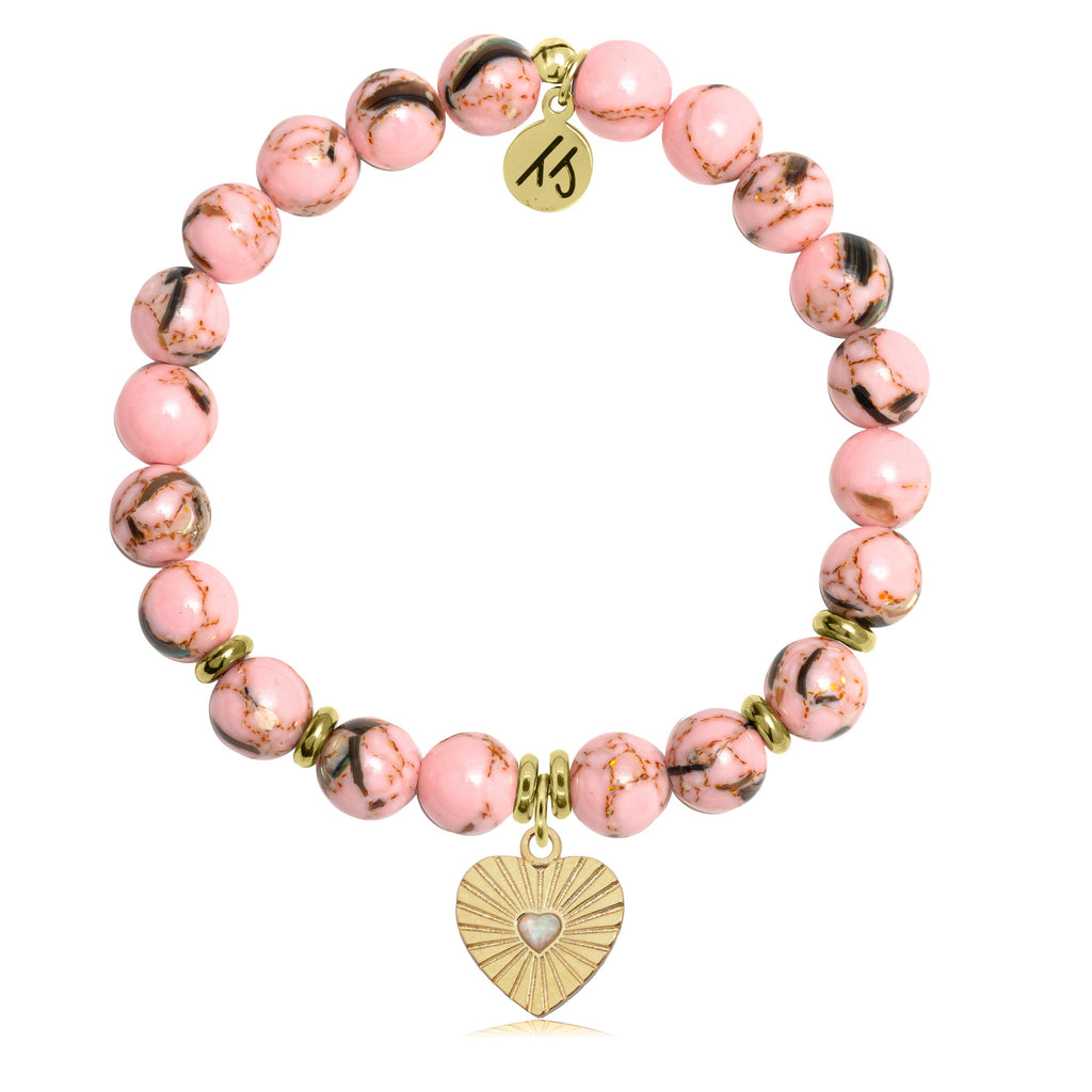 Gold Collection - Pink Shell Stone Bracelet with Heart Gold Charm