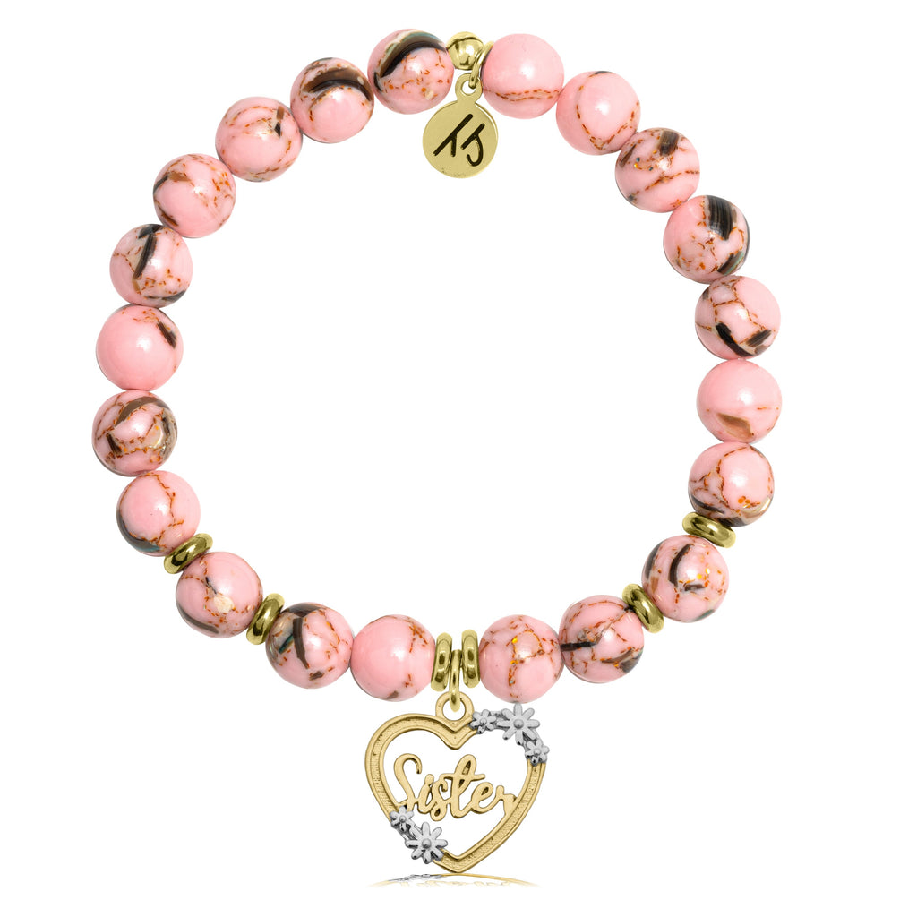 Gold Collection - Pink Shell Stone Bracelet with Heart Sister Charm
