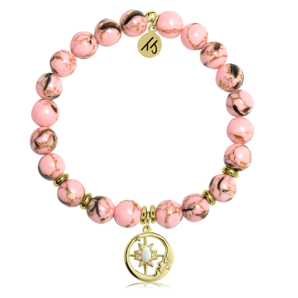Gold Collection - Pink Shell Stone Bracelet with Moonlight Gold Charm