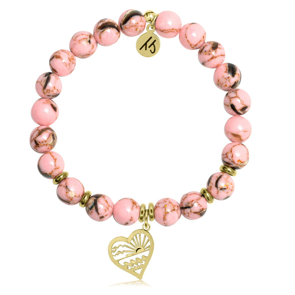 Gold Collection - Pink Shell Stone Bracelet with Seas The Day Gold Charm