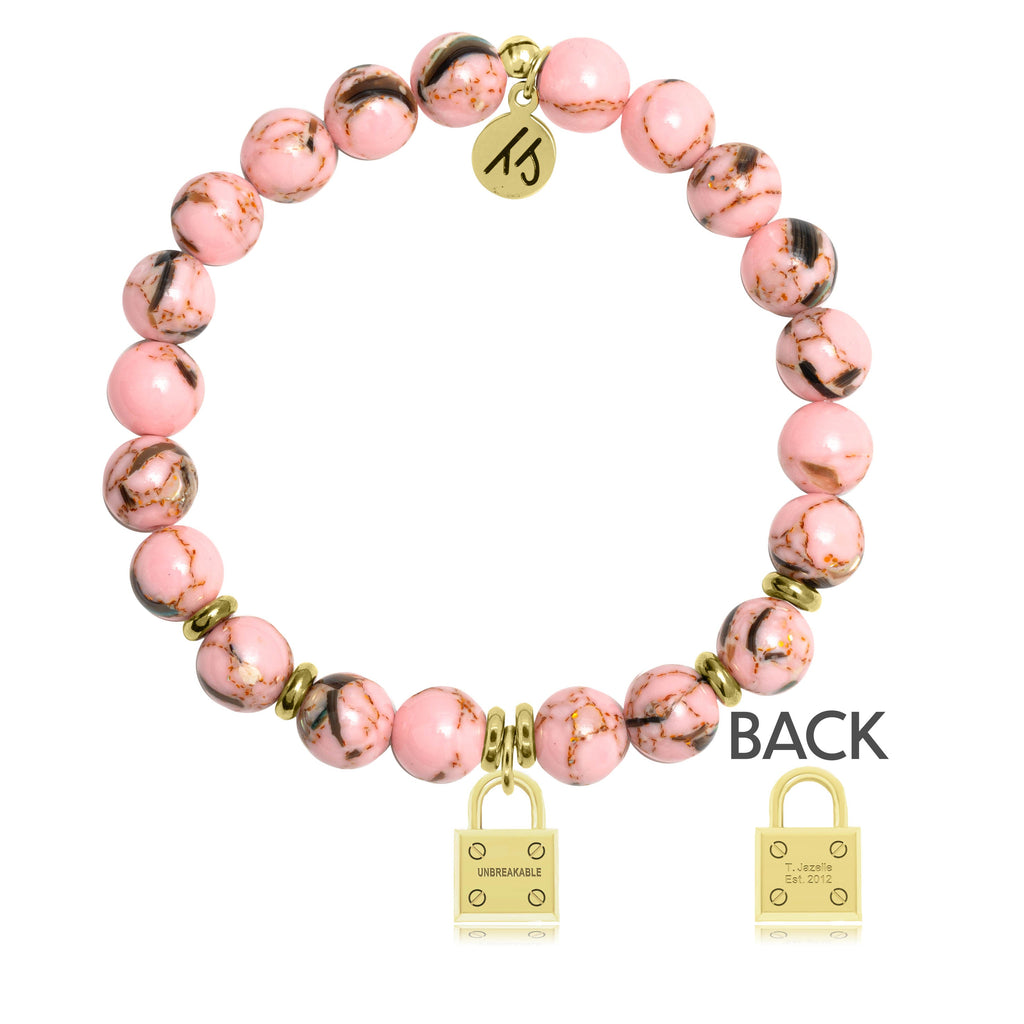 Gold Collection - Pink Shell Stone Bracelet with Unbreakable Gold Charm