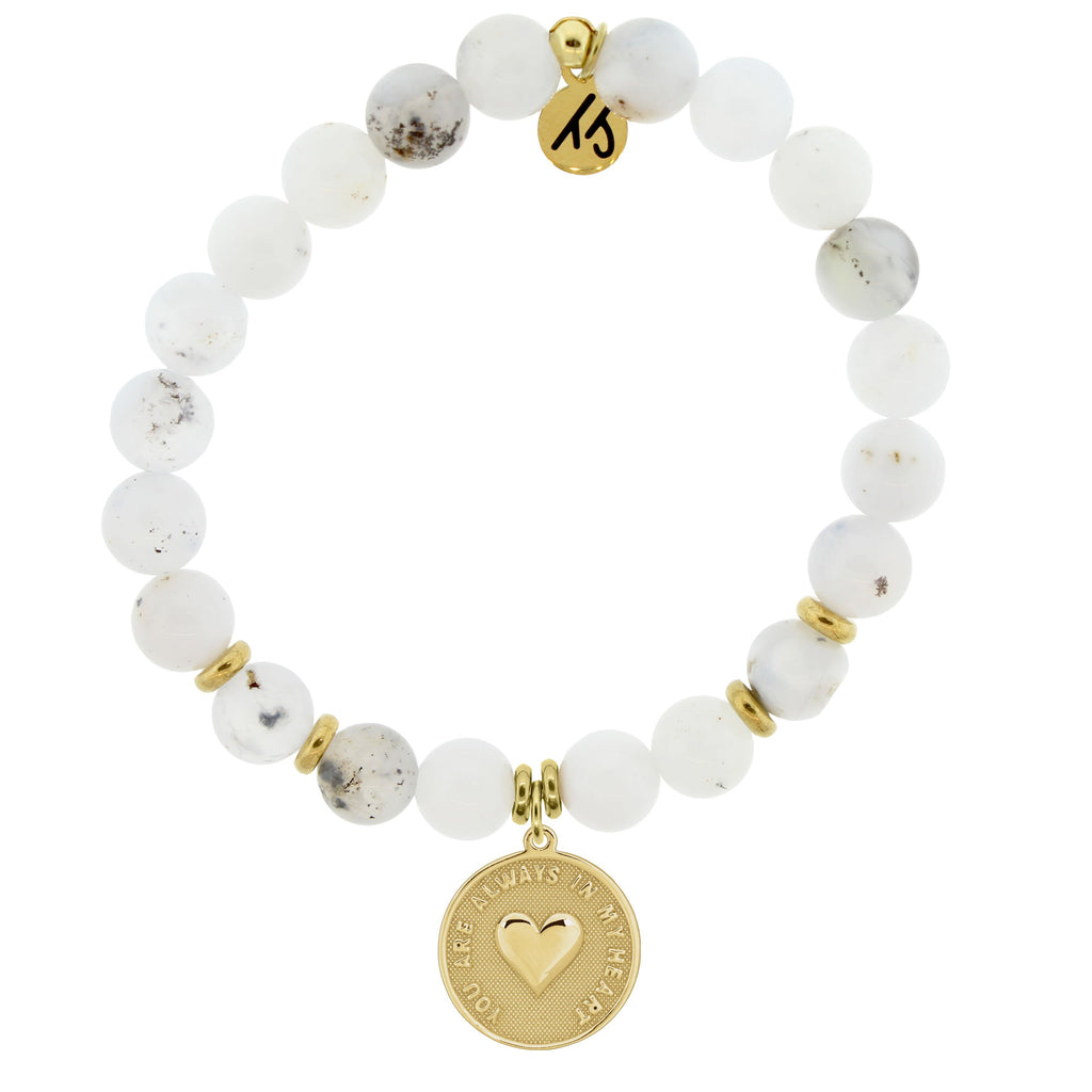 Gold Collection - White Chalcedony Stone Bracelet with Always in My Heart Gold Charm