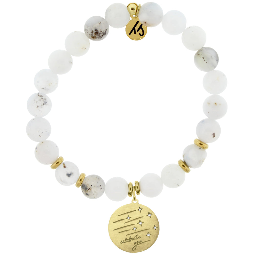 Gold Collection - White Chalcedony Stone Bracelet with Birthday Wishes Gold Charm
