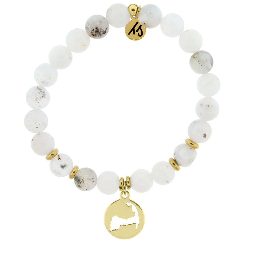 Gold Collection - White Chalcedony Stone Bracelet with Cape Cod Gold Charm