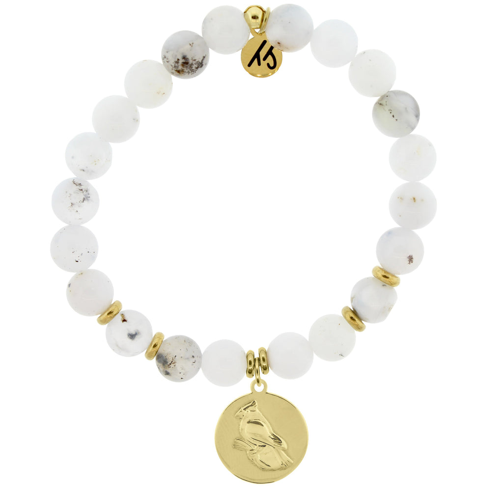 Gold Collection - White Chalcedony Stone Bracelet with Cardinal Gold Charm