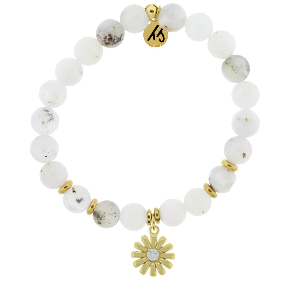 Gold Collection - White Chalcedony Stone Bracelet with Daisy Gold Charm