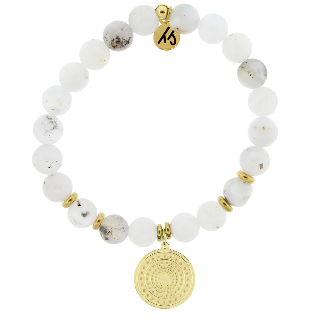 Gold Collection - White Chalcedony Stone Bracelet with Family Circle Gold Charm