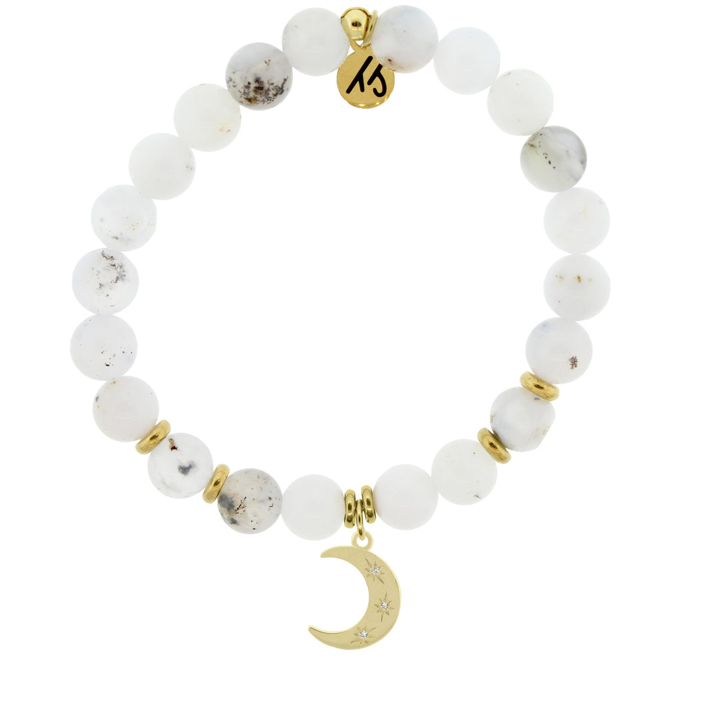 Gold Collection - White Chalcedony Stone Bracelet with Friendship Stars Gold Charm