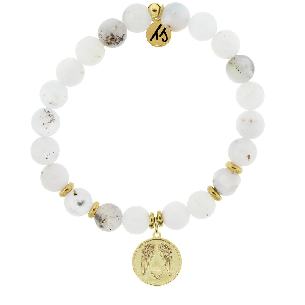 Gold Collection - White Chalcedony Stone Bracelet with Guardian Gold Charm