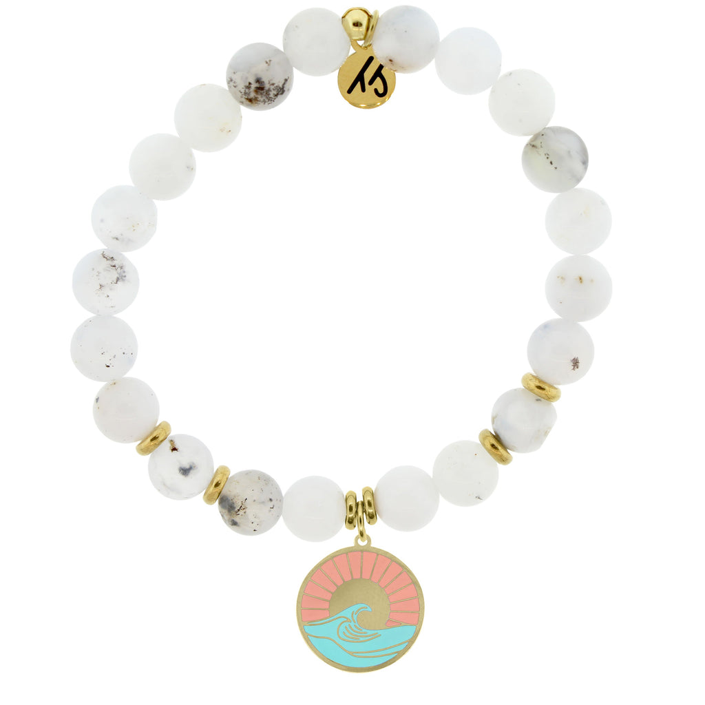 Gold Collection - White Chalcedony Stone Bracelet with Paradise Gold Charm
