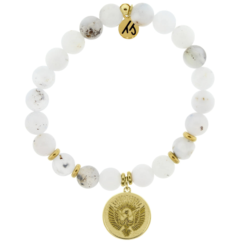 Gold Collection - White Chalcedony Stone Bracelet with Phoenix Gold Charm