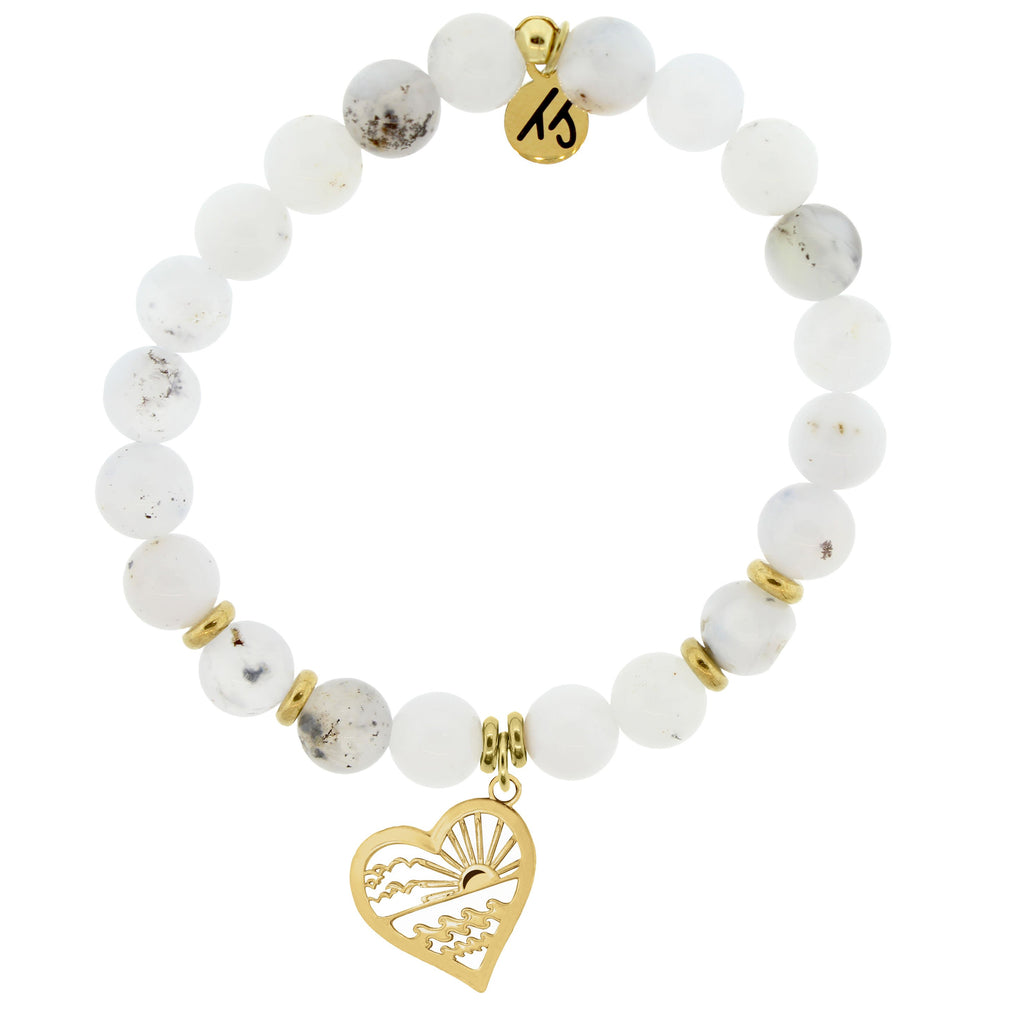 Gold Collection - White Chalcedony Stone Bracelet with Seas the Day Gold Charm