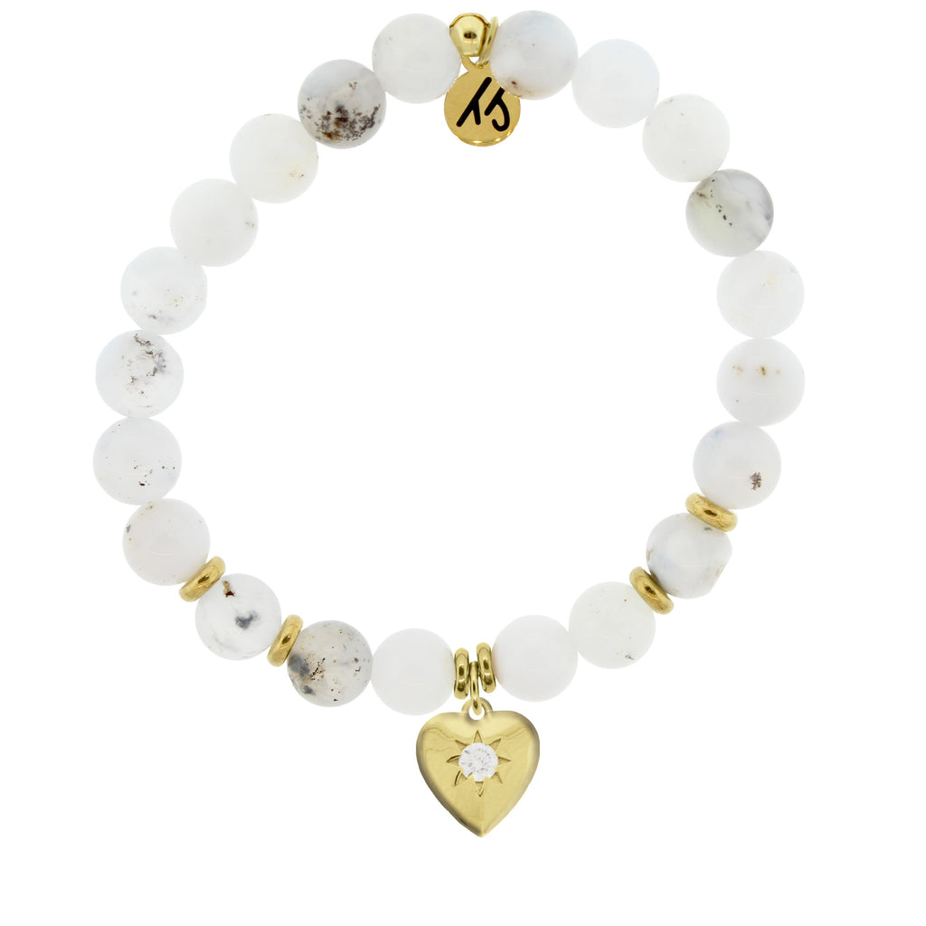 Gold Collection - White Chalcedony Stone Bracelet with Self Love Gold Charm