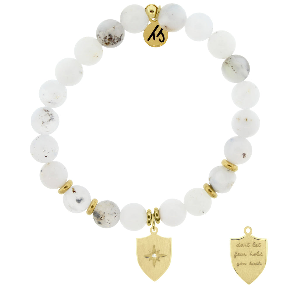 Gold Collection - White Chalcedony Stone Bracelet with Shield of Strength Gold Charm