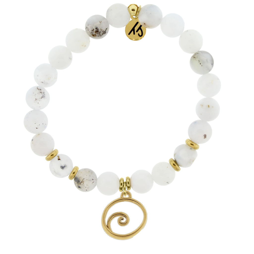 Gold Collection - White Chalcedony Stone Bracelet with Wave Gold Charm