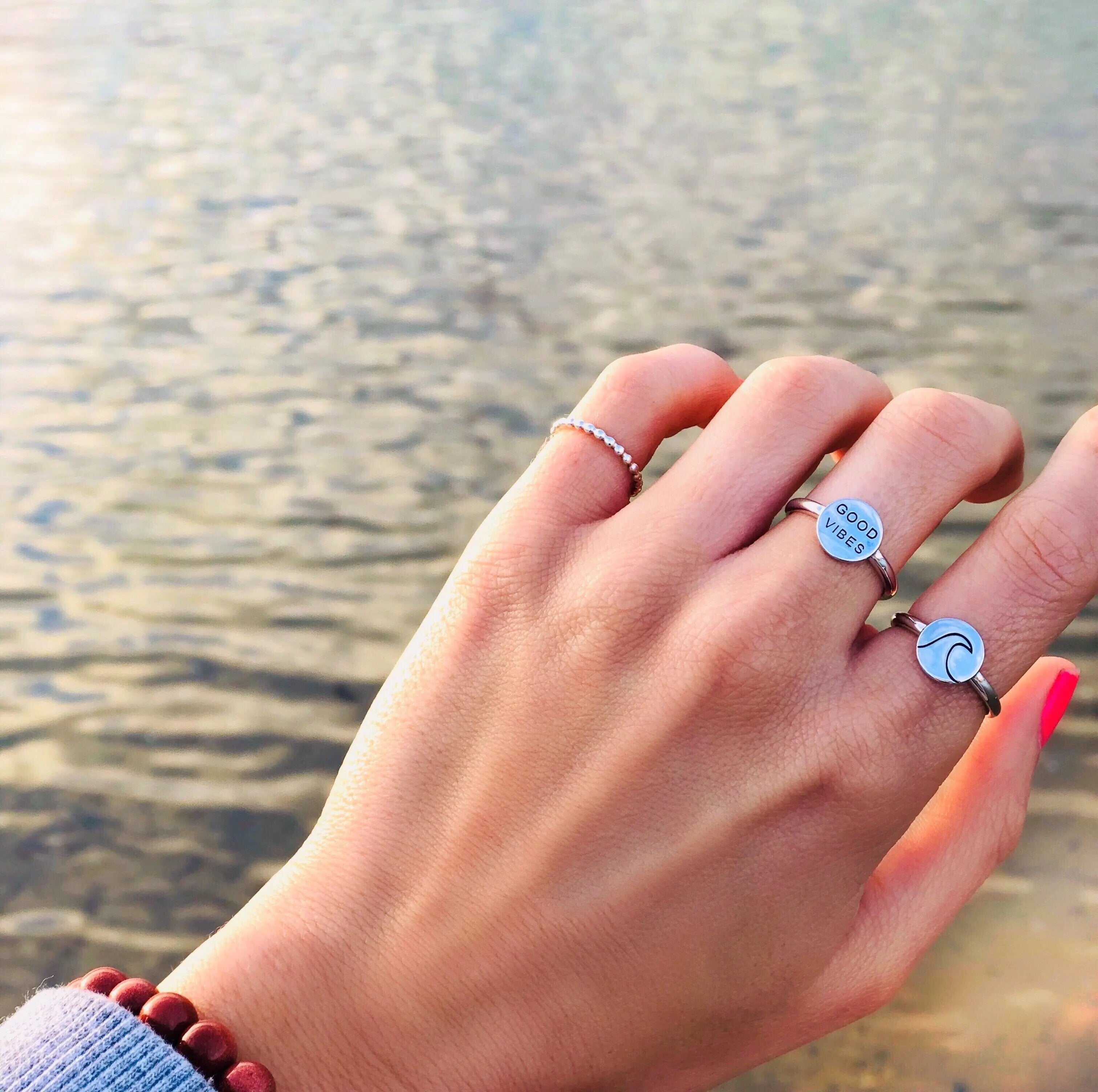 Good Vibes Sterling Silver Adjustable Ring