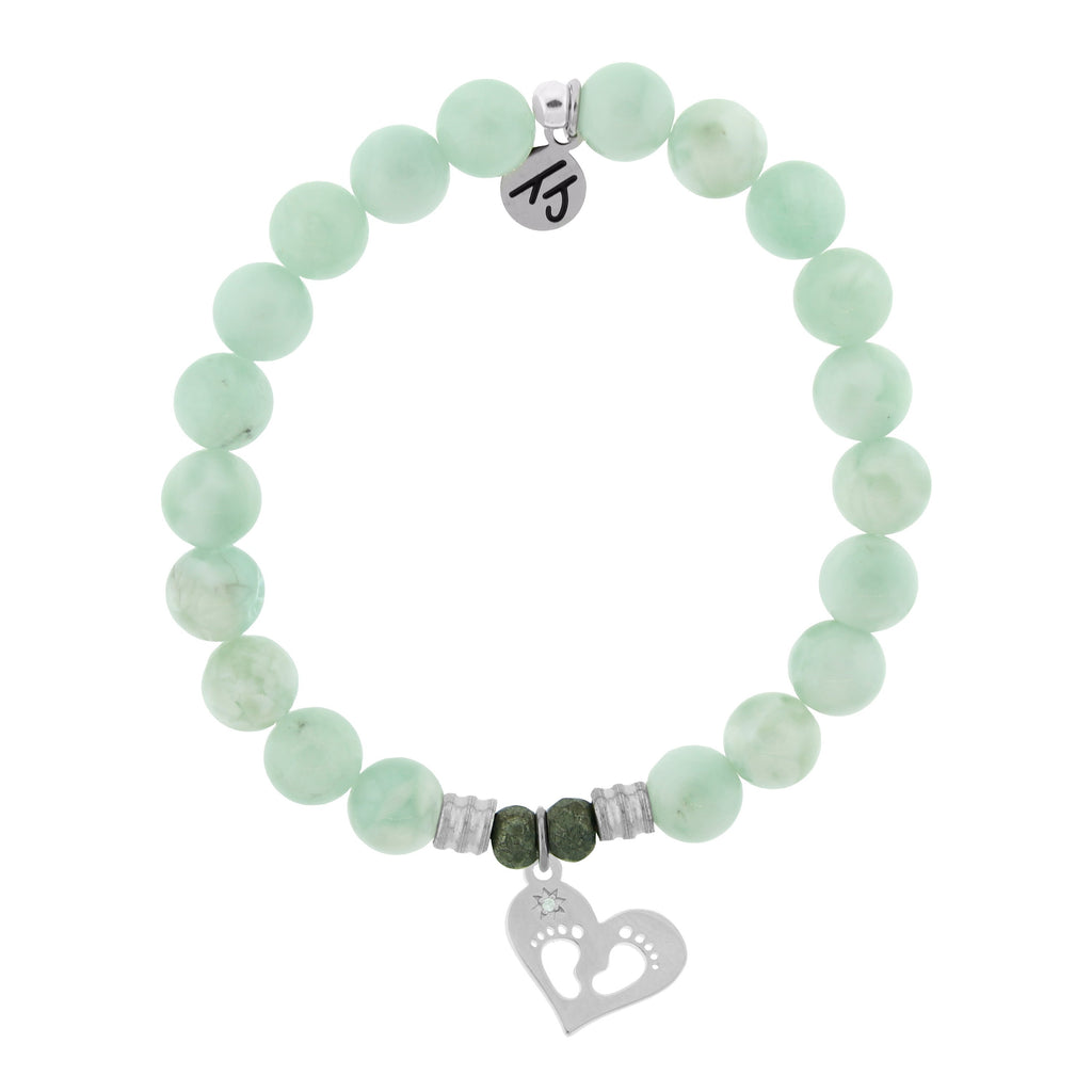 Green Angelite Bracelet with Baby Feet Sterling Silver Charm