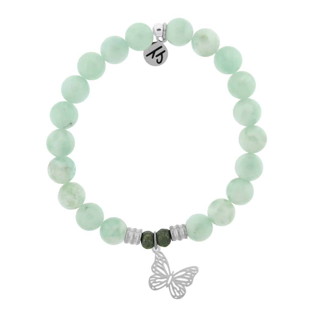 Green Angelite Bracelet with Butterfly Sterling Silver Charm