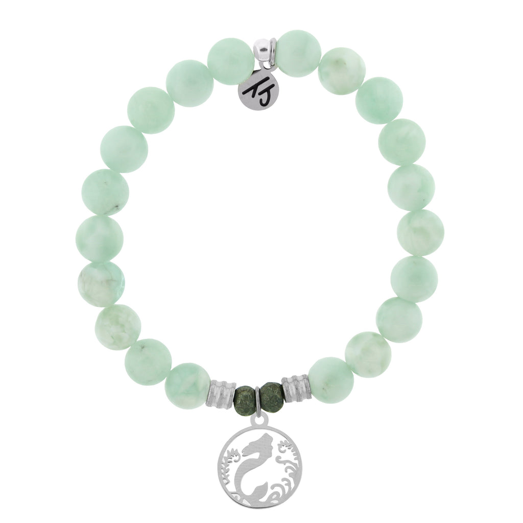 Green Angelite Bracelet with Mermaid Sterling Silver Charm