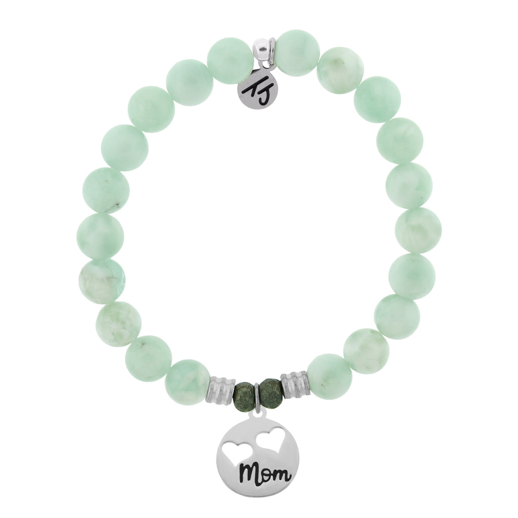 Green Angelite Bracelet with Mom... Sterling Silver Charm