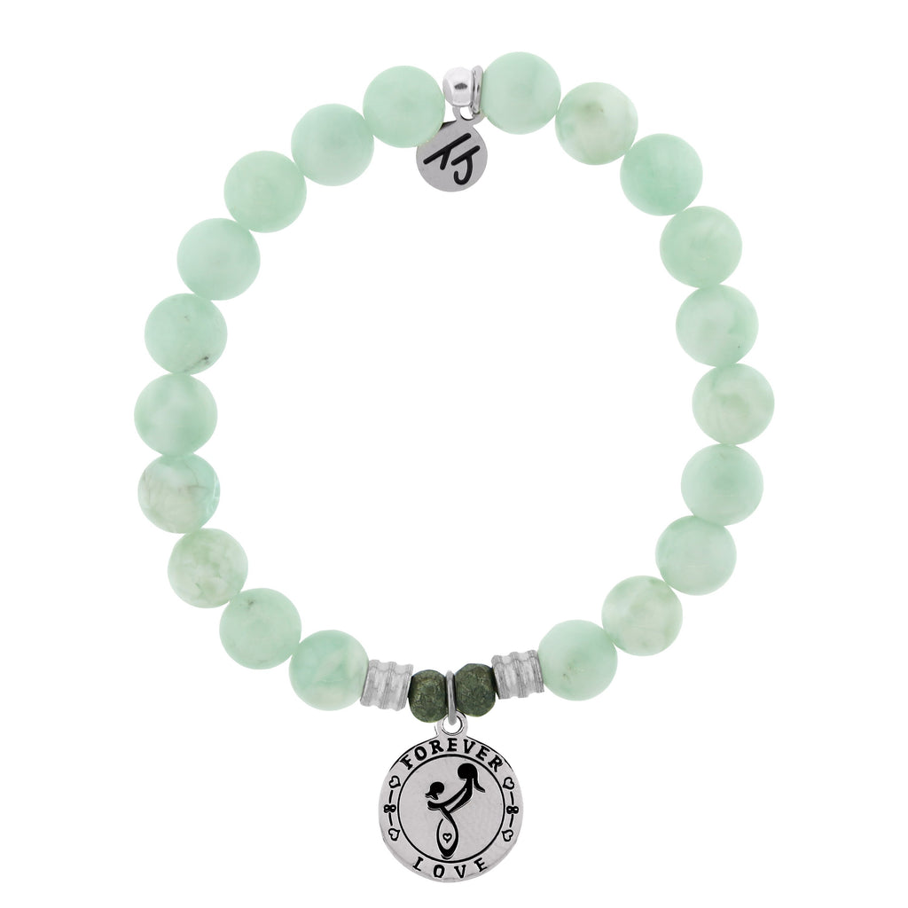 Green Angelite Bracelet with Mother's Love Sterling Silver Charm
