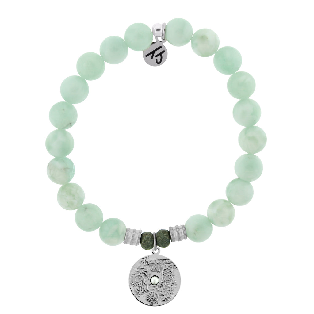 Green Angelite Bracelet with Ocean Lover Sterling Silver Charm